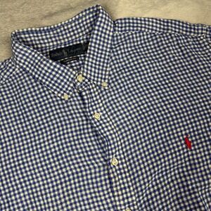 Ralph Lauren Button Down Mens 2XB Blue Gingham 100% Linen Classic Fit Shirt